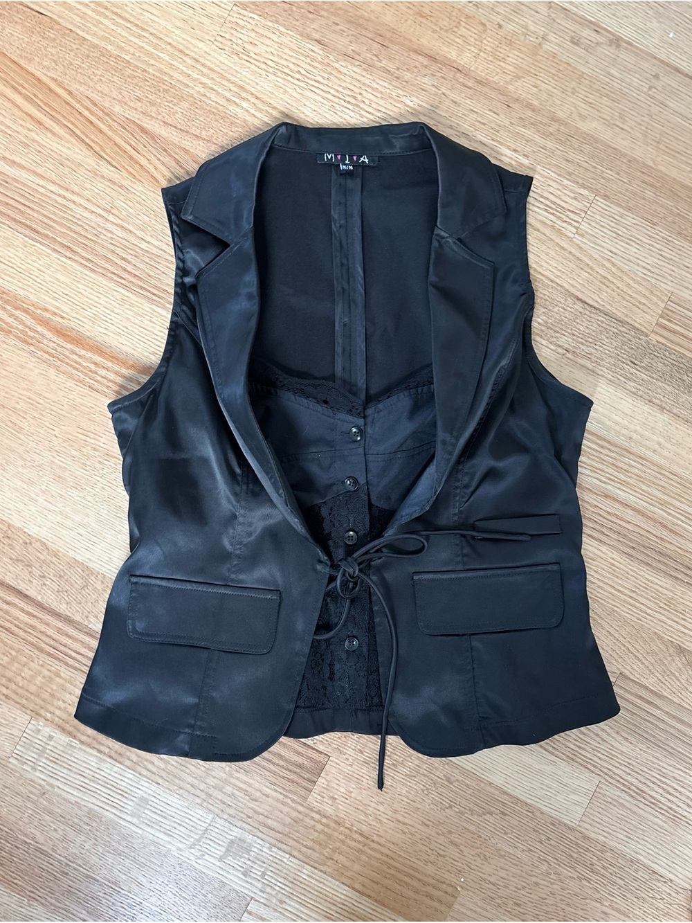 Y2K Black Satin Waistcoat Vest Layered Top